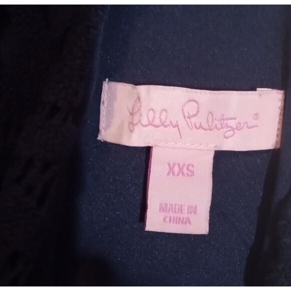 Lilly Pulitzer Mango Shift Dress True Navy Leafy Palm Lace Sleeveless Lined XXS - Picture 3 of 4